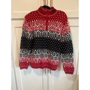 Coldwater Creek VTG Red White Fair Isle Snowflake Quarter Zip Sweater M tally ho